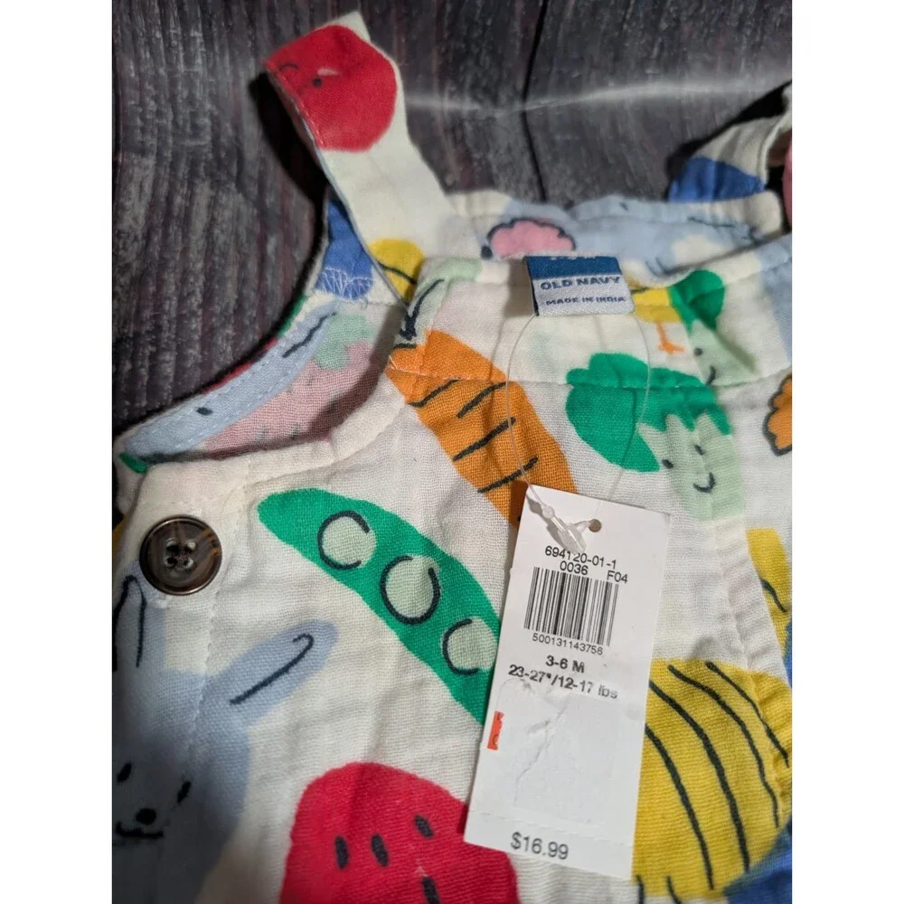 Old Navy Farm Print Sleeveless Short Romper Baby 3-6 Month *NWT* Food Animals